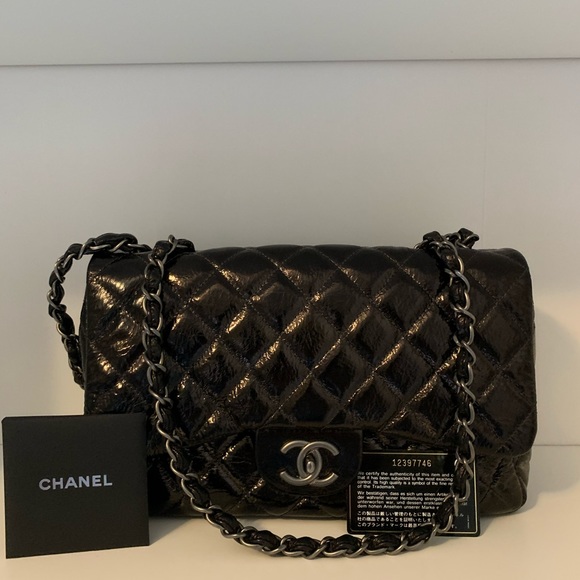 CHANEL Handbags - CHANEL single flap black patent bag